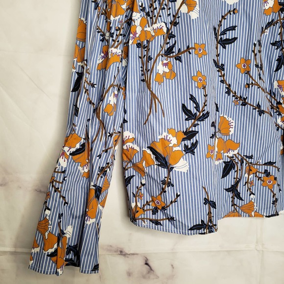 WHO WHAT WEAR Floral Stripe Long sleeve Blouse L - Picture 2 of 8